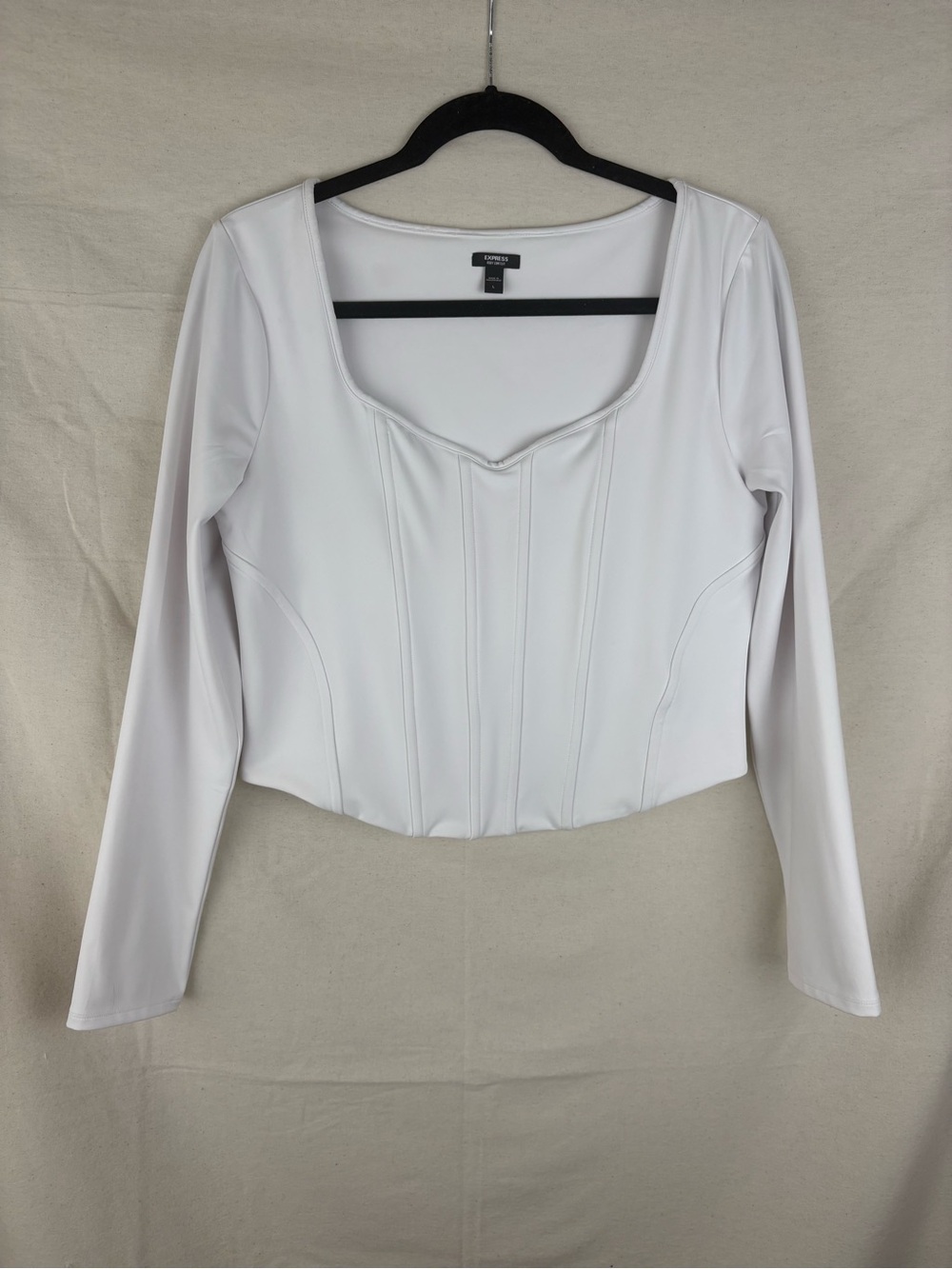 Express White Long-Sleeve Corset-Seam Top
